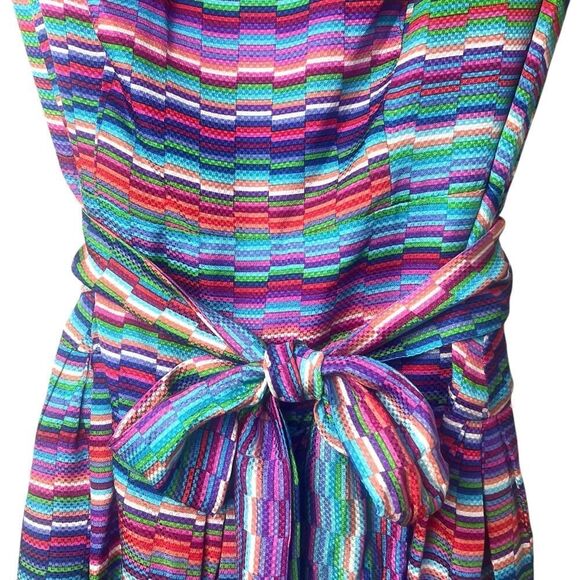 Shoshanna Fit & Flare Sleeveless Kaleidoscope Silk Dress Multicolor Sz 10 - Picture 4 of 12